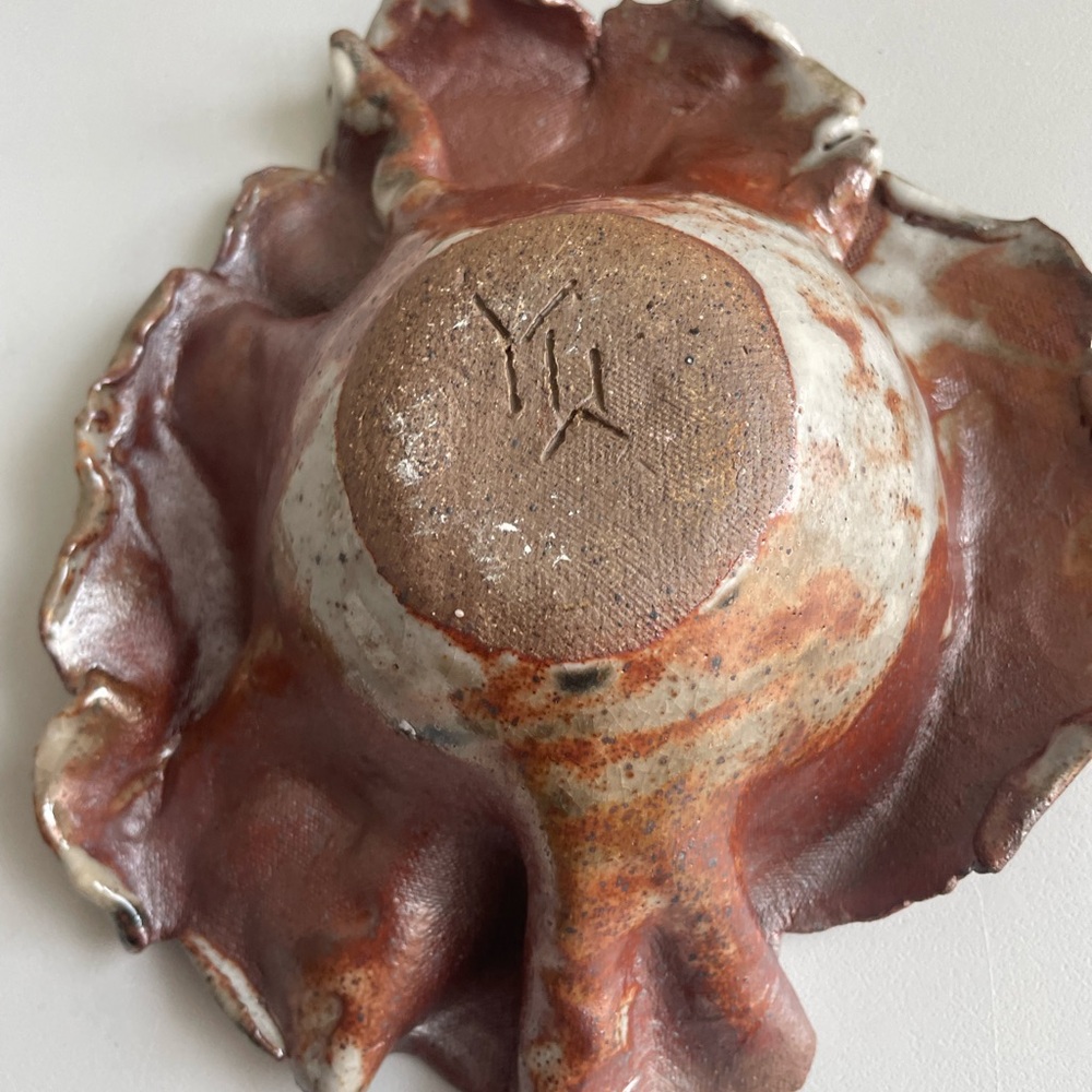 Handcrafted Studio Art Clay
Pottery Flower Bowl Signed - Picture 6 of 11